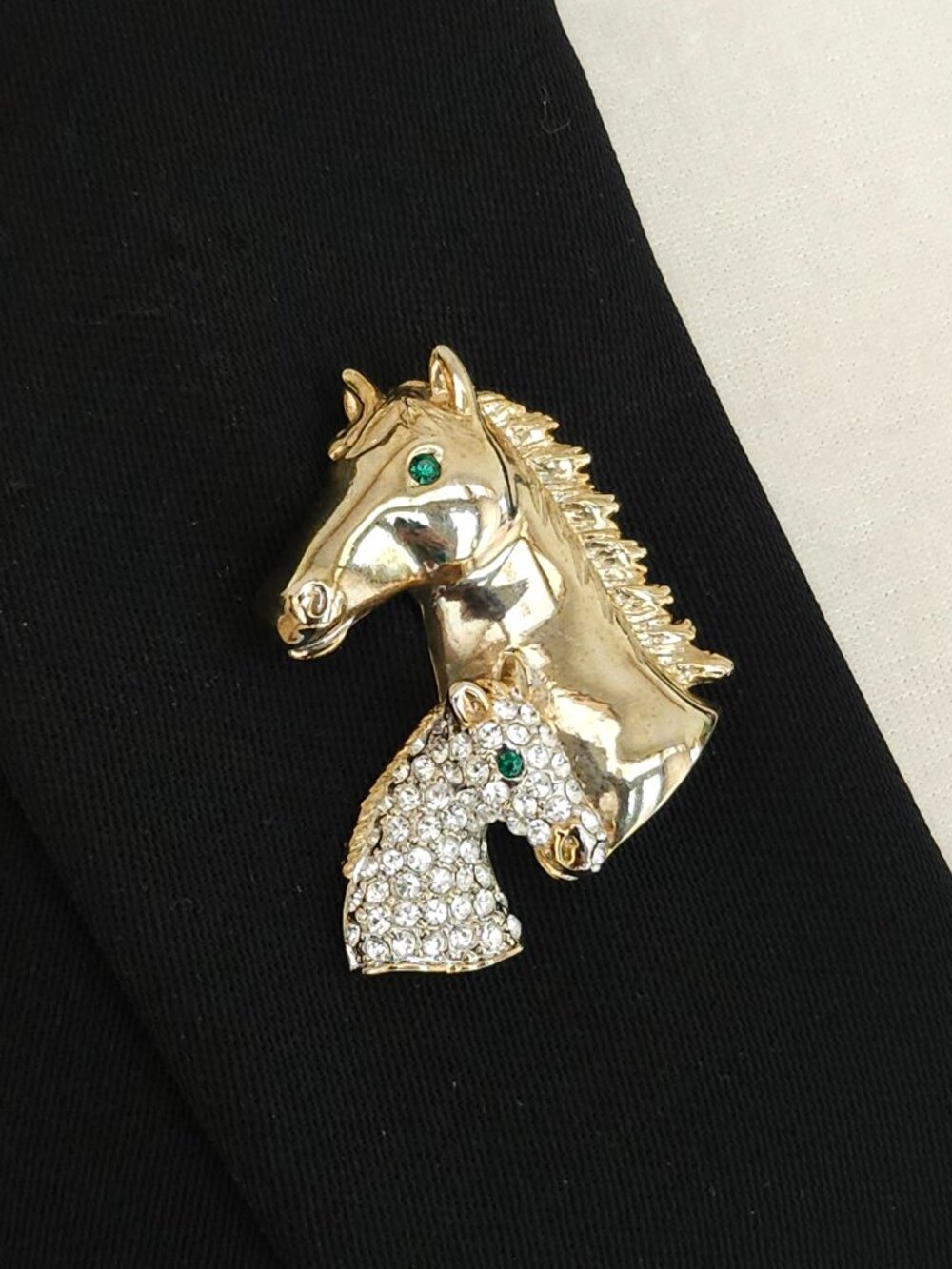 Vintage Rhinestone Mare and Foal Horse Pony Head Brooch Figural Pin